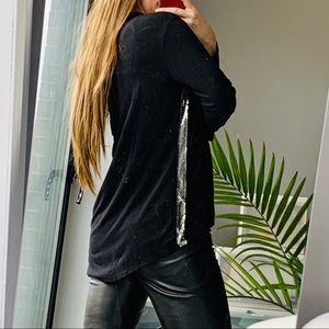 Michael Stars Silver Stripe Side Metal Rivets Mesh 3/4 Sleeve Hi-Lo Top